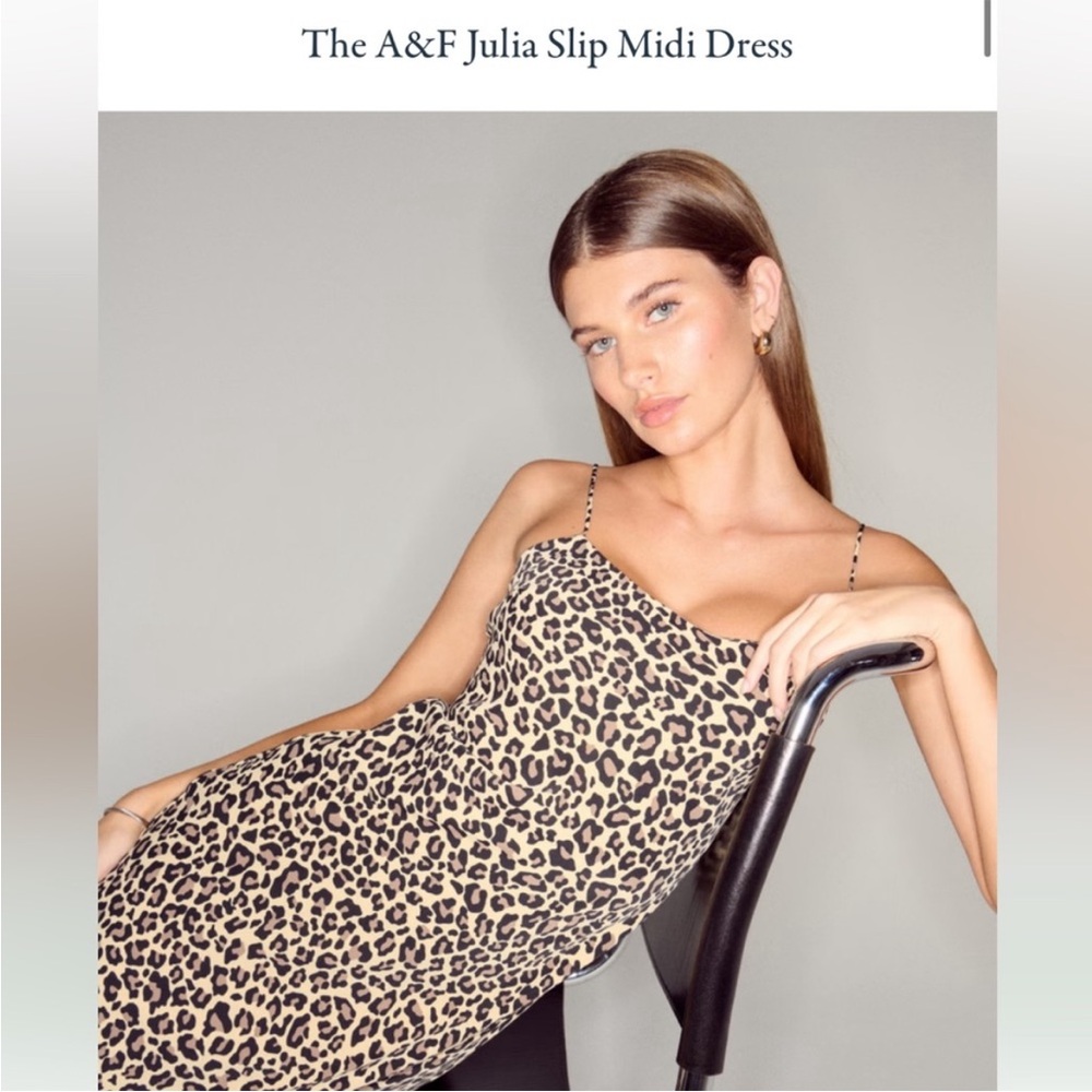 ⭐️ NEW Abercrombie & Fitch XS Petite Leopard Animal Print Midi Dress - Picture 9 of 10